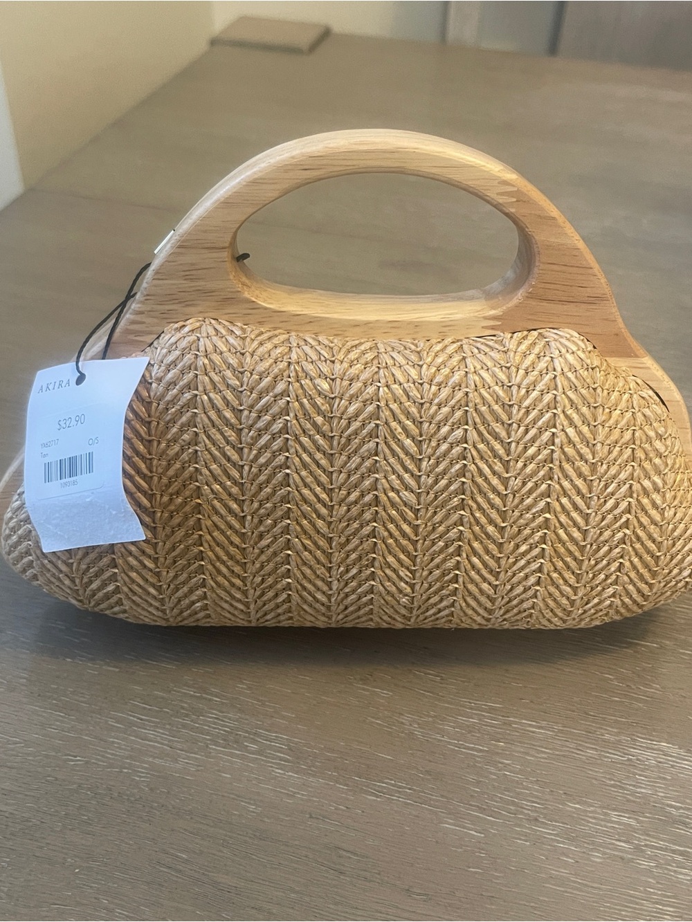 AKIRA Natural Straw Woven Clutch with Wooden Handle
